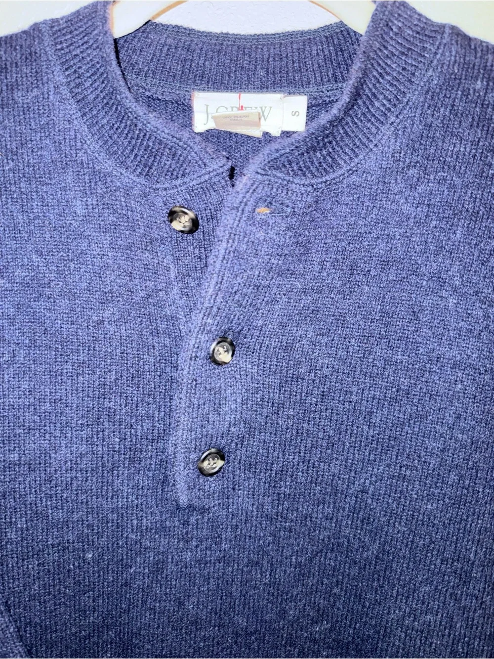 Vintage J.Crew Lambswool Henley Sweater - Navy Blue - Size Small (Mens)